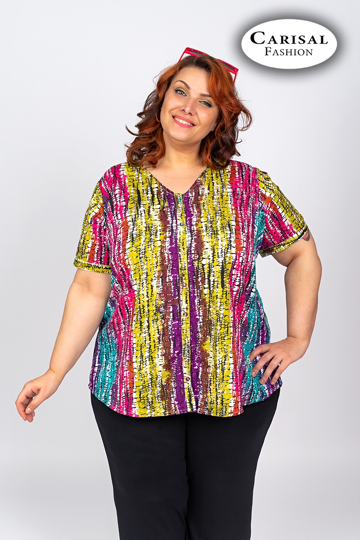 Blusa con estampado multicolor y escote a pico - Imagen 2