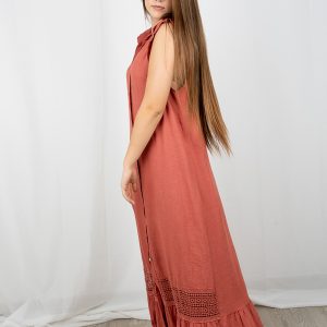 CT30607 VESTIDO CAMISERO CON BORDADO TEJA