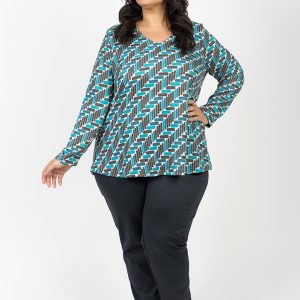 Jersey estampado geométrico con escote a pico.