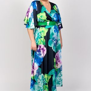 Vestido largo satén con estampado floral.