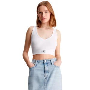 CT2317 Camiseta De Tirantes Casual_Mujer_CALVIN KLEIN Woven Label Rib Crop V-neck Top